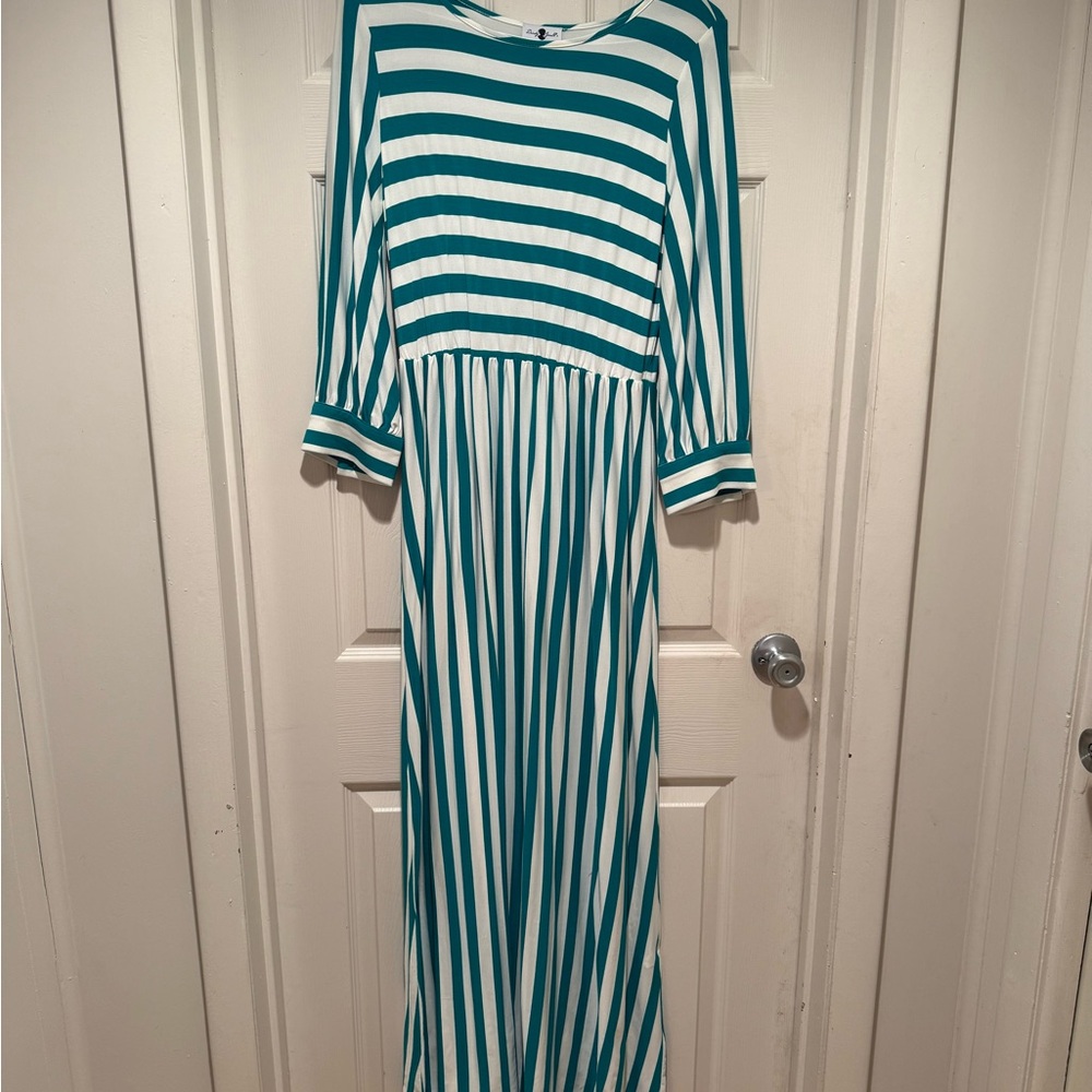 Striped Maxi Dress in Teal and White